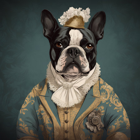 Portrait of French bulldog in vintage style. Vector illustration.の素材