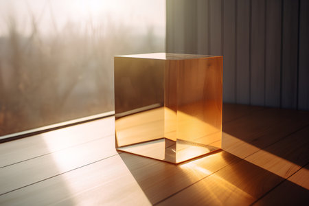 Glass vase on the wooden floor. 3d rendering mock upの素材