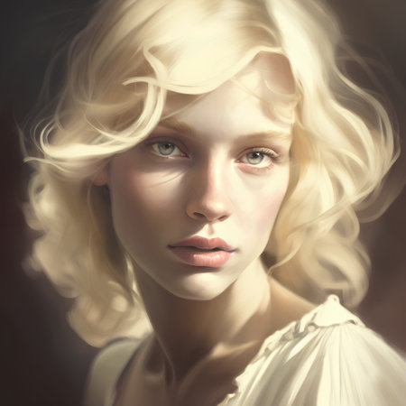 Portrait of a beautiful blonde girl with long curly hair. Beauty, fashion.の素材