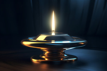 Candle in the golden candlestick. 3D rendering.の素材