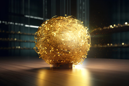 Abstract 3d rendering of golden sphere with glowing lights. Futuristic background.の素材