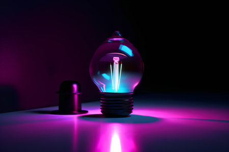 Light bulb glowing in the dark, 3d rendering. Computer digital drawing.の素材