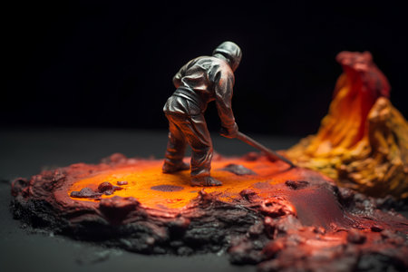 Miniature people : Worker working on the hot oil. Oil pollution concept.の素材