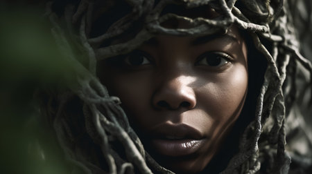 Closeup portrait of beautiful african american woman with dreadlocks.の素材