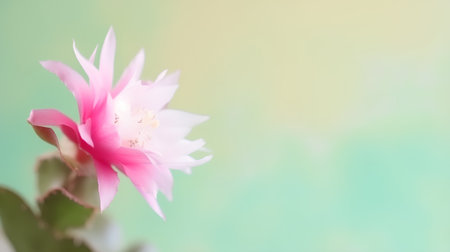 Pink cactus flower on green background. Shallow depth of field.の素材