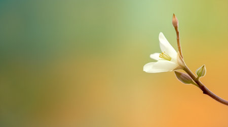 Close up of white magnolia flower on blurred background with copy spaceの素材