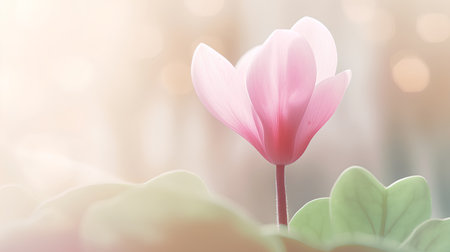 Beautiful pink cyclamen flower on blurred background with bokeh.の素材