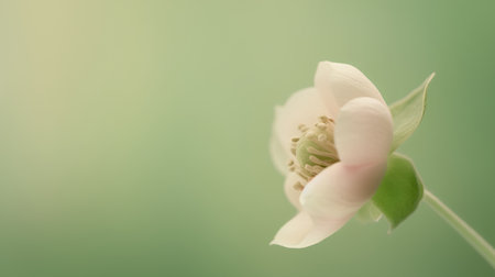 Close up of a white hellebore flower on green backgroundの素材