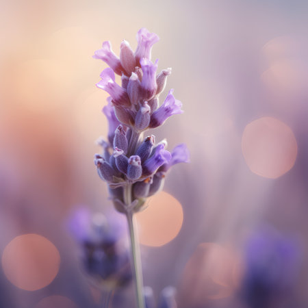 Lavender flowers with bokeh background. Vintage tonedの素材