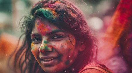 Holi celebrations in India. Holi is the Hindu festival of colours called Holi.の素材