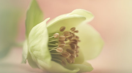 A macro shot of a green hellebore flower bud.の素材