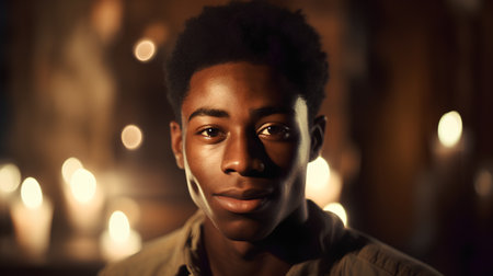 Portrait of a young african american man in a church.の素材