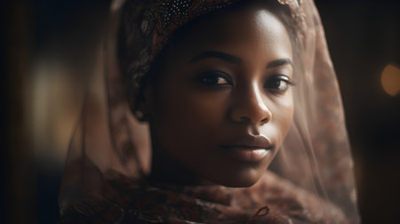 Portrait of beautiful african american woman in headscarfの素材
