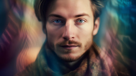 Portrait of a handsome young man with blond hair and beard.の素材