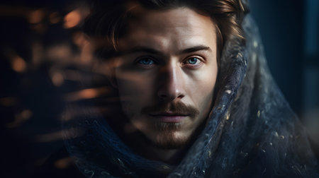Portrait of a man with a beard and a shawl.の素材
