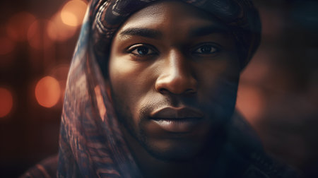 Portrait of a handsome african american man wearing a headscarf.の素材