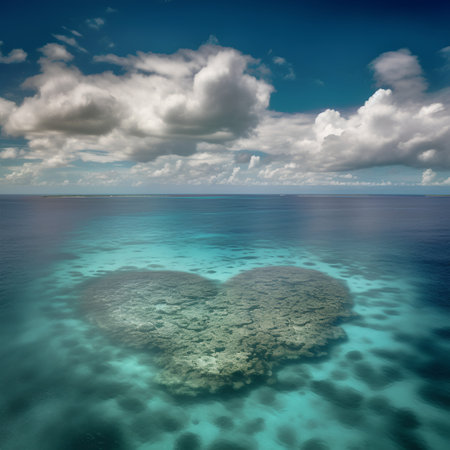 Beautiful seascape with heart-shaped coral reef atollの素材