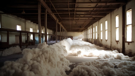 Abandoned industrial interior of a factory building with lots of dustの素材