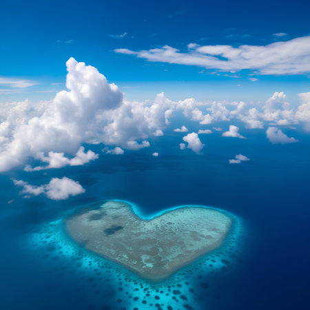 Heart shaped island in the ocean atoll in Maldives. 3d renderの素材