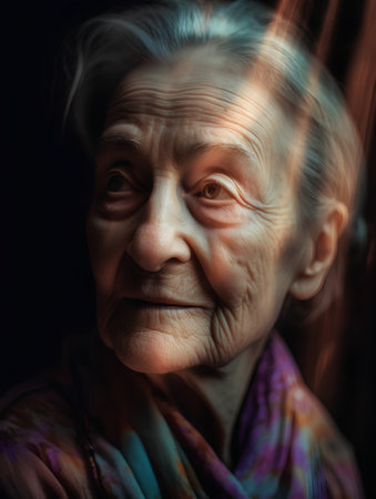 Portrait of an elderly woman. Photo in old color image style.の素材