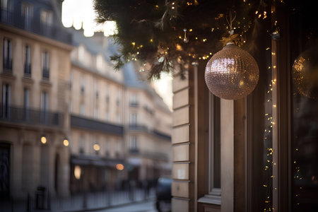 Christmas decoration on the streets of Paris, France. Festive christmas backgroundの素材