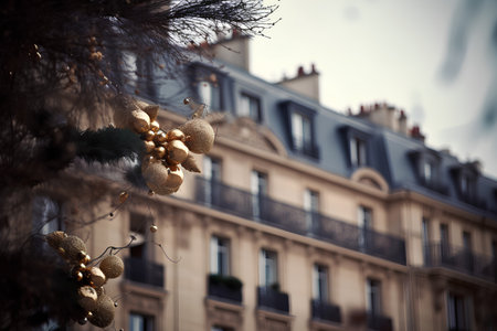 Christmas decorations on the streets of Paris, France. Selective focus.の素材