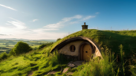 Traditional ukrainian huts on the top of a hillの素材