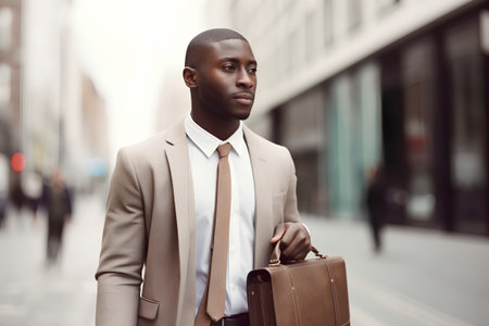 portrait of young african businessman with briefcase in the cityの素材