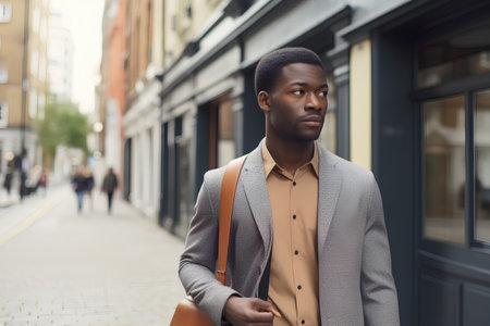 Handsome african american man with backpack walking on the streetの素材