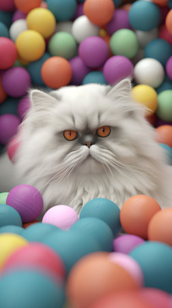 White persian cat and colorful easter eggs - 3d renderingの素材