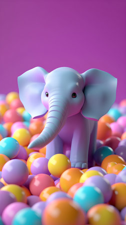 Elephant in the colorful candies. 3d render illustration.の素材