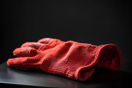 red rubber gloves on black background, cleaning concept, space for textの素材