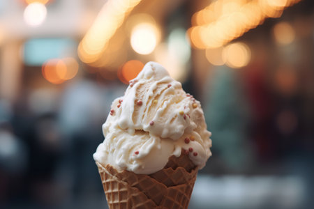 Ice cream cone on blurred background, shallow depth of field, vintage toneの素材