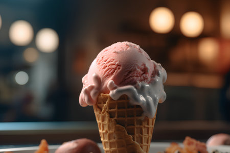 ice cream scoops in waffle cone, shallow depth of fieldの素材