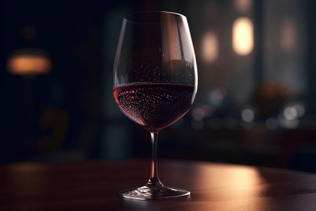 Glass of red wine on a table in a restaurant. Close upの素材