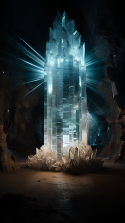 Futuristic building in a dark cave. 3D rendering.の素材
