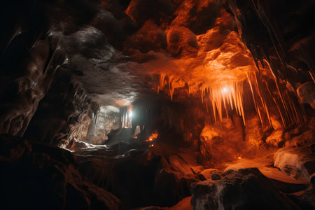Interior of a beautiful cave with stalactites and stalagmitesの素材
