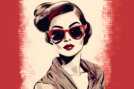 Fashion shot of a beautiful woman in retro style. Vector illustration.の素材