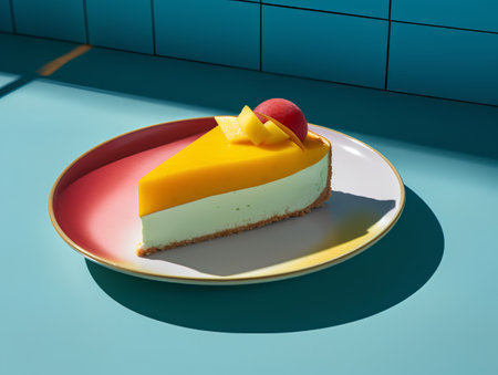 3d render of a piece of cheesecake on a plate.の素材