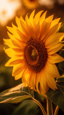 Beautiful sunflower in the field at sunset. Natural background.の素材