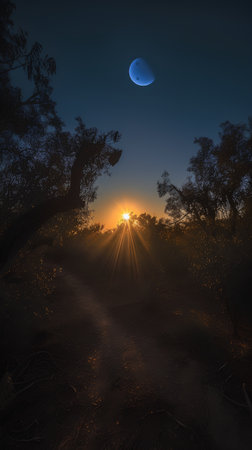 Sunset in the desert. 3d rendering. Computer digital drawing.の素材