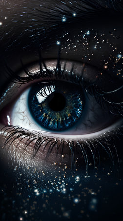 Close-up of female eye with cosmic iris. Conceptual imageの素材