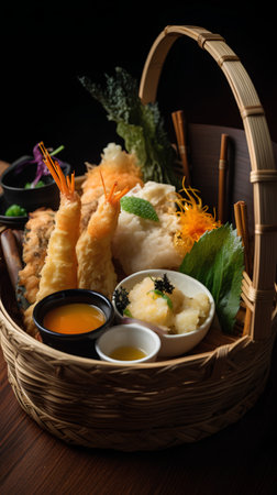 Tempura, Japanese food, Deep-fried prawns with deep-fried dumplingsの素材