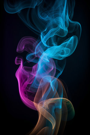 Abstract colorful smoke isolated on black background. 3d render illustration.の素材