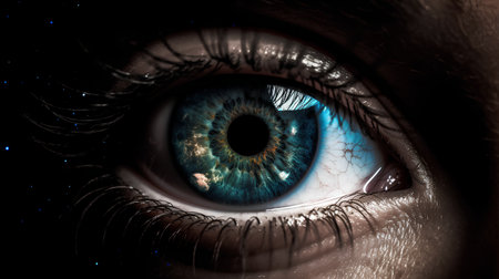 Close-up of human eye with blue iris. 3D renderingの素材