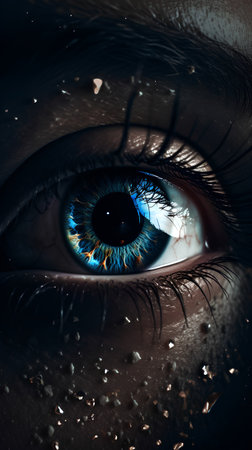 Close-up of beautiful female eye with glowing iris. Macroの素材
