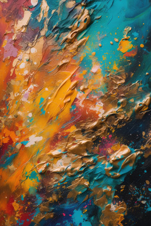 abstract background, oil painting on canvas, yellow, blue and orangeの素材