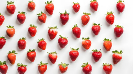 Strawberry pattern on white background. Flat lay, top viewの素材