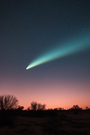 Aurora borealis, northern light over a field in winterの素材