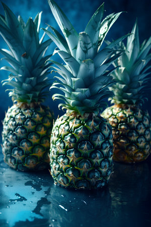 Pineapples on a dark blue background. toning. selective focusの素材